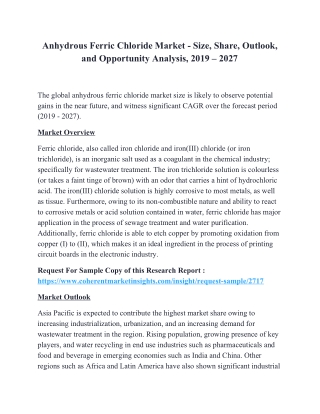 Anhydrous Ferric Chloride Market - Size, Share, Outlook, and Opportunity Analysis, 2019 – 2027