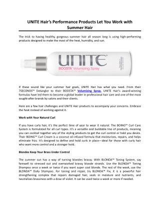 UNITE Hair’s Performance Products Let You Work with Summer Hair