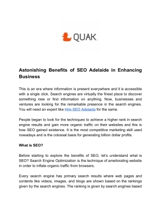 Astonishing Benefits of SEO Adelaide in Enhancing Business