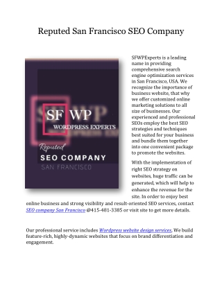 Reputed San Francisco SEO Company