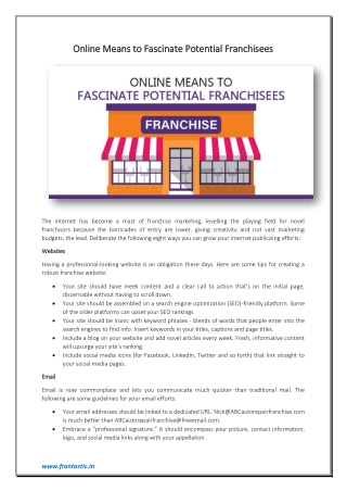 Online Means to Fascinate Potential Franchisees