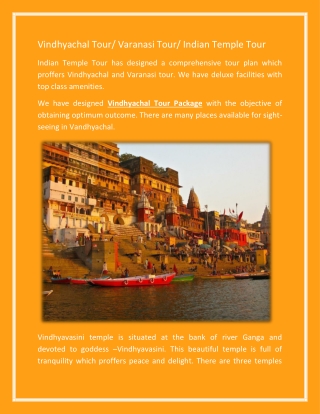 Vindhyachal Tour/ Varanasi Tour/ Indian Temple Tour