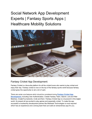 Social Network App Development Experts | Fantasy Sports Apps | Healthcare Mobility Solutions