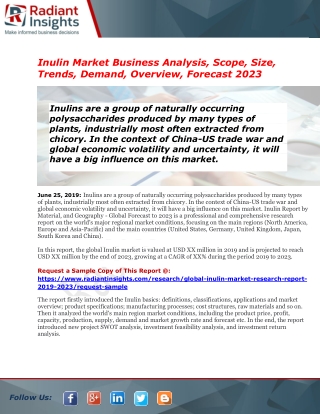 Worldwide Inulin Market Trends Estimates High Demand by 2023