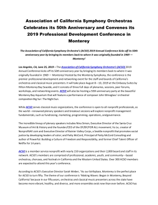 Association of California Symphony Orchestras Celebrates its 50th Anniversary and Convenes