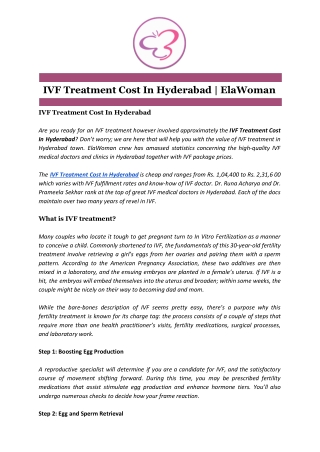 IVF Treatment Cost In Hyderabad | ElaWoman
