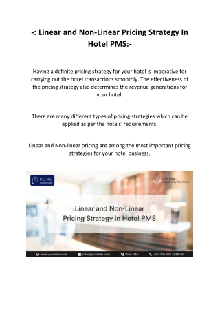 Linear and Non-Linear Pricing Strategy In Hotel PMS check out in this Presentation