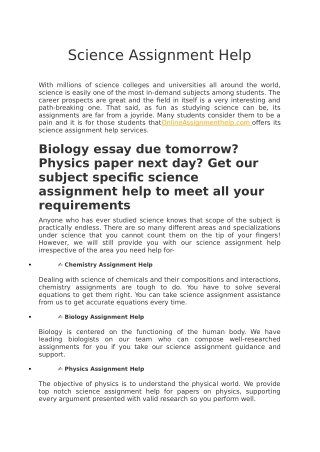 Online Science Assignment Help