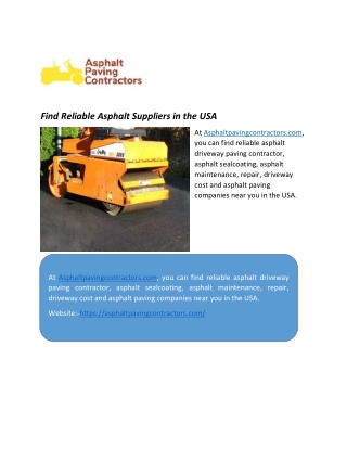 Find Reliable Asphalt Suppliers in the USA