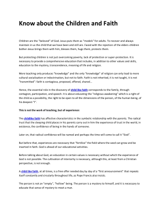 Know about the Children and Faith