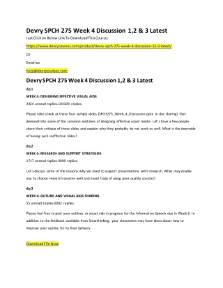 Devry SPCH 275 Week 4 Discussion 1,2 & 3 Latest