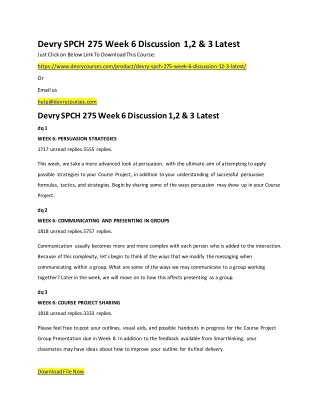 Devry SPCH 275 Week 6 Discussion 1,2 & 3 Latest