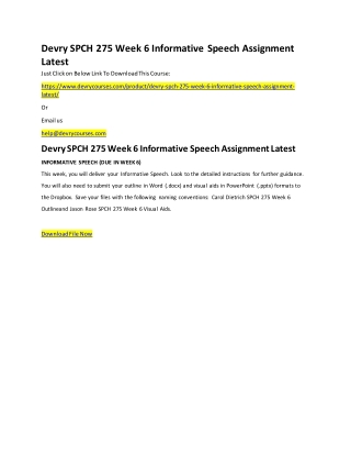 Devry SPCH 275 Week 6 Informative Speech Assignment Latest