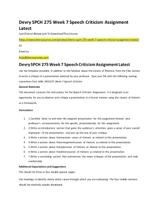 Devry SPCH 275 Week 7 Speech Criticism Assignment Latest