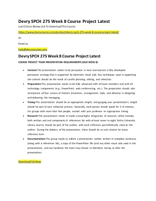 Devry SPCH 275 Week 8 Course Project Latest