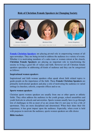 Role of Christian Female Speakers in Changing Society