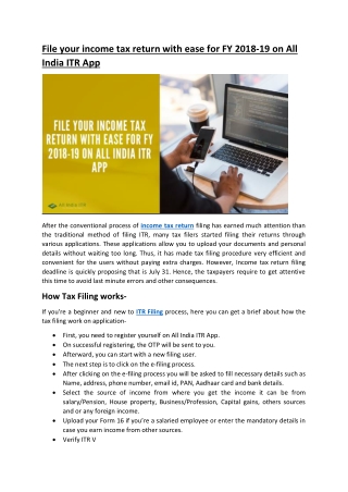 File your income tax return with ease for FY 2018-19 on All India ITR App