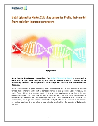 Global Epigenetics Market 2019 : Key companies Profile, their market Share and other important parameters