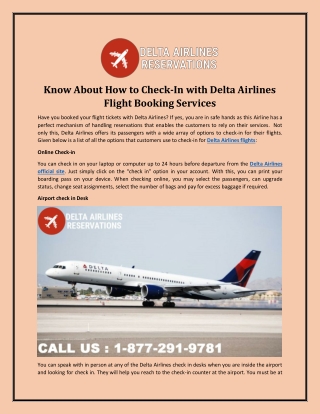 Know About How to Check-In with Delta Airlines Flight Booking Services