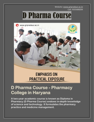 D Pharma Course - Pharmacy College in Haryana