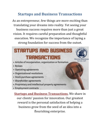 Startups and Business Transactions