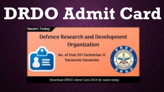 DRDO Admit Card 2019 Download For CEPTAM 09/ TECH ‘A’ Exam 2019