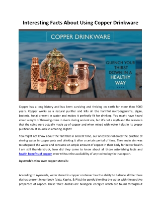 Interesting Facts About Using Copper Drinkware