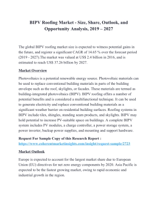 BIPV Roofing Market - Size, Share, Outlook, and Opportunity Analysis, 2019 – 2027