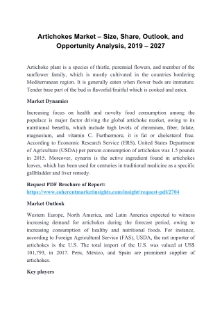 Artichokes Market – Size, Share, Outlook, and Opportunity Analysis, 2019 – 2027