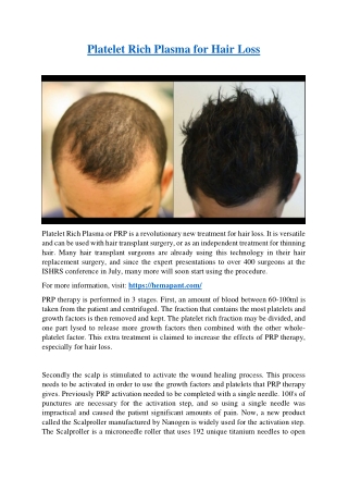 Platelet Rich Plasma for Hair Loss