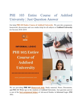 PHI 103 Entire Course of Ashford University | Just Question Answer