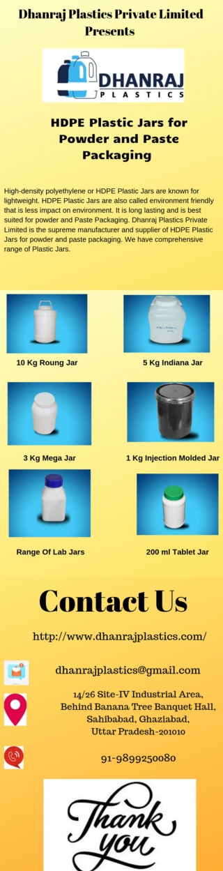 HDPE Plastic Jars for Powder and Paste Packaging- Dhanraj Plastics