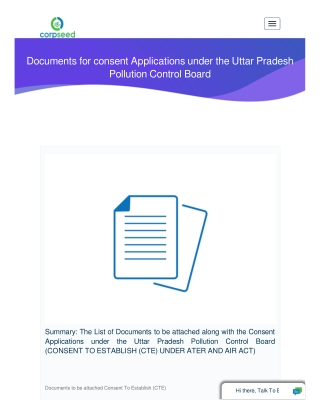 Documents for Consent Applications Under the Uttar Pradesh Pollution Control Board