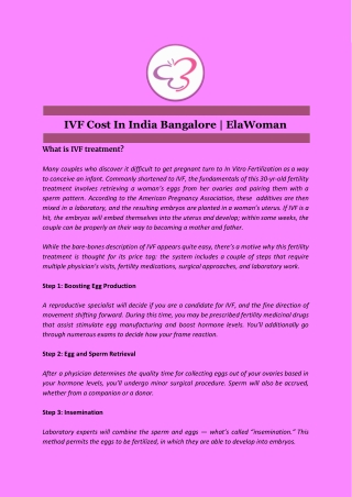 IVF Cost In India Bangalore | ElaWoman
