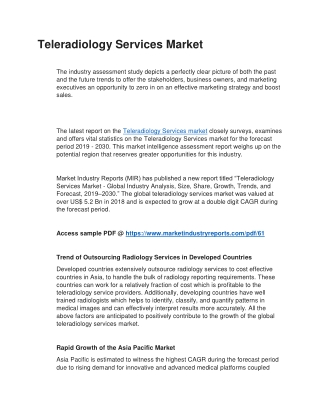 Teleradiology Services Market in Depth Analysis on Trends, Growth, Opportunities and Forecast till 2030