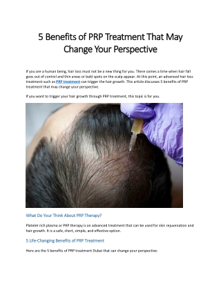 5 Benefits of PRP Treatment That May Change Your Perspective