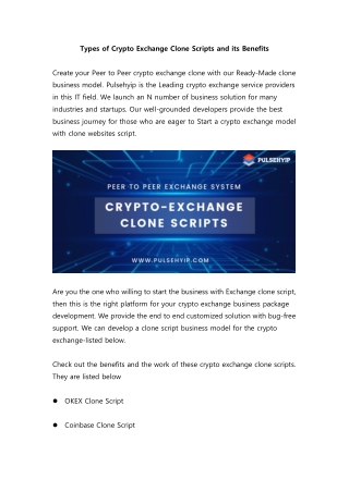 Types of Crypto Exchange Clone Scripts and its Benefits