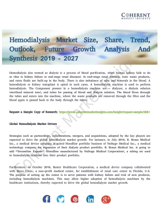 Hemodialysis Market To Witness Substantial Gains Over 2019-2027