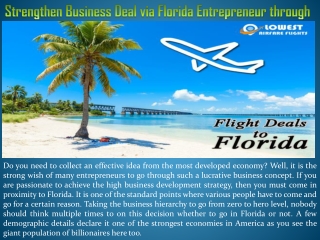 Strengthen Business Deal via Florida Entrepreneur through Booking Cheap Flight