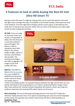 5 Features to Look at while buying the Best 65 Inch Ultra HD Smart TV