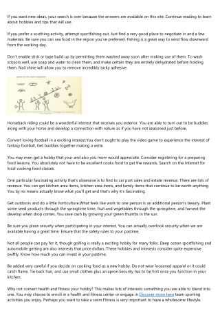 Important Info You Must Know About Hobbies