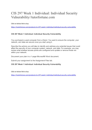 CIS 297 Week 1 Individual: Individual Security Vulnerability//tutorfortune.com