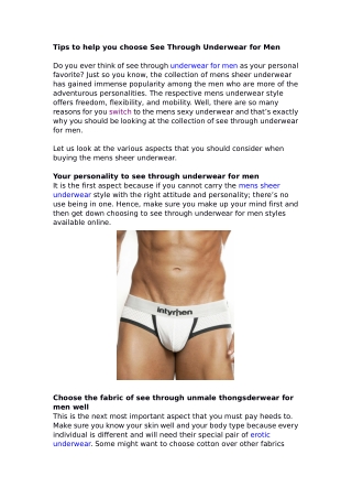 Tips to help you choose See Through Underwear for Men