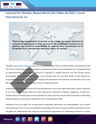 Industrial Air Filtration Market Estimated To Reach $18.2 Billion By 2025