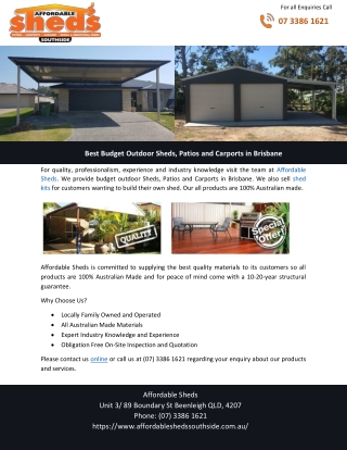 Best Budget Outdoor Sheds, Patios and Carports in Brisbane