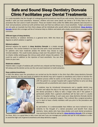 Safe and Sound Sleep Dentistry Donvale Clinic Facilitates your Dental Treatments