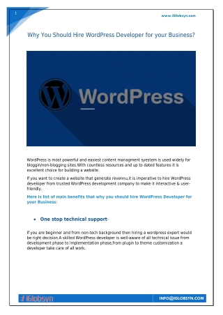 Why You Should Hire WordPress Developer For Your Business?