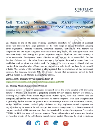 Cell Therapy Manufacturing Market - Industry Insights, Trends, Outlook and Opportunity Analysis, 2018-2026