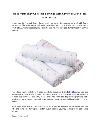 Keep Your Baby Cool This Summer with Cotton Muslin From aden anais