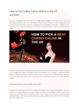 How to Pick a Best Casino Online In the UK